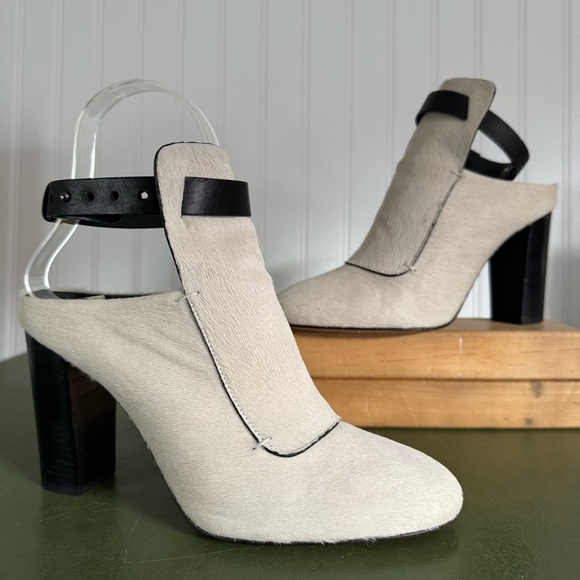 Zero + Maria Cornejo Shoes - Zero + Maria Cornejo Open Back Pony Hair Heeled Booties w Ankle Straps *Italy*